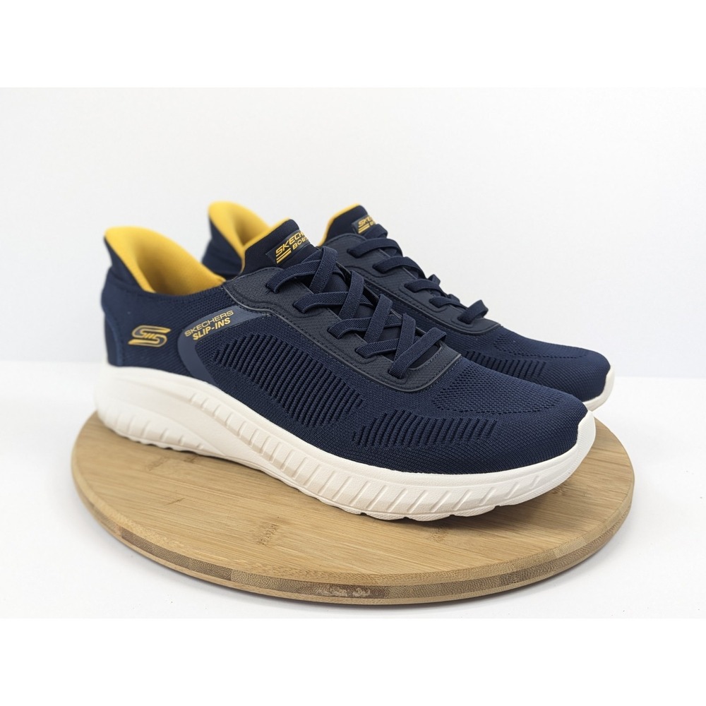 Skechers Bobs Slip In Hands Free Mens 10.5 Shoes Blue Yellow Solid Step Sneakers